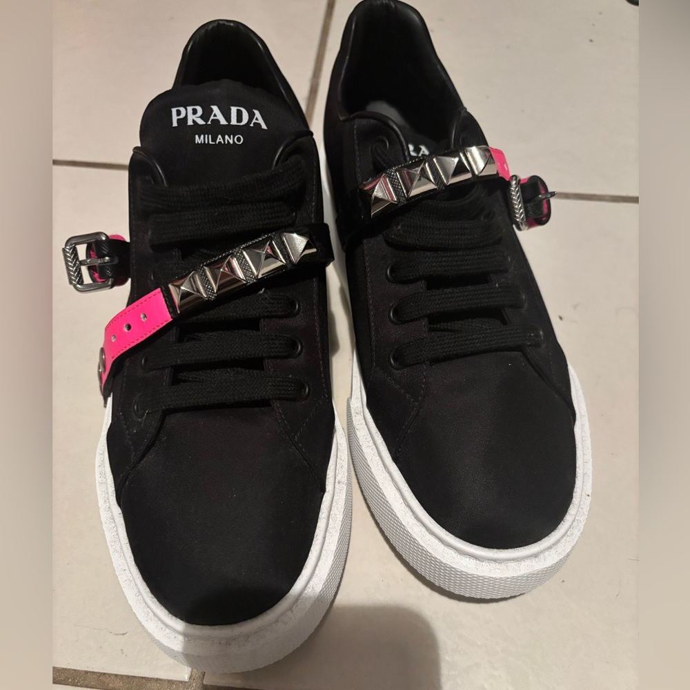 💯 Authentic Prada Nylon with studs Sneakers Size 40